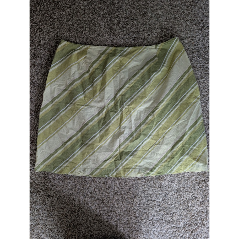 Sonoma Mini Skirt Women 16 Green Striped Y2K A-Line Cotton Stretch Mall School